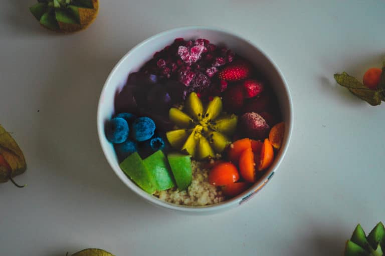 Breakfast bowl with couscous and fruit